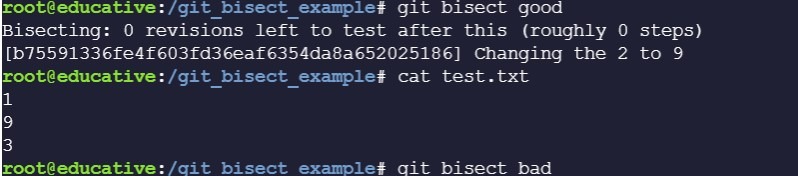 The file contains the 9 instead of 2, hence the commit is bad.
