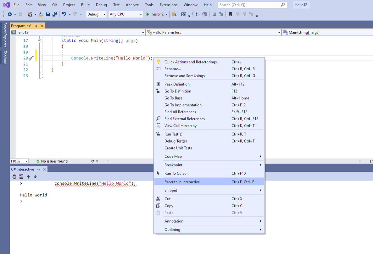 Executing Code in REPL via context menu