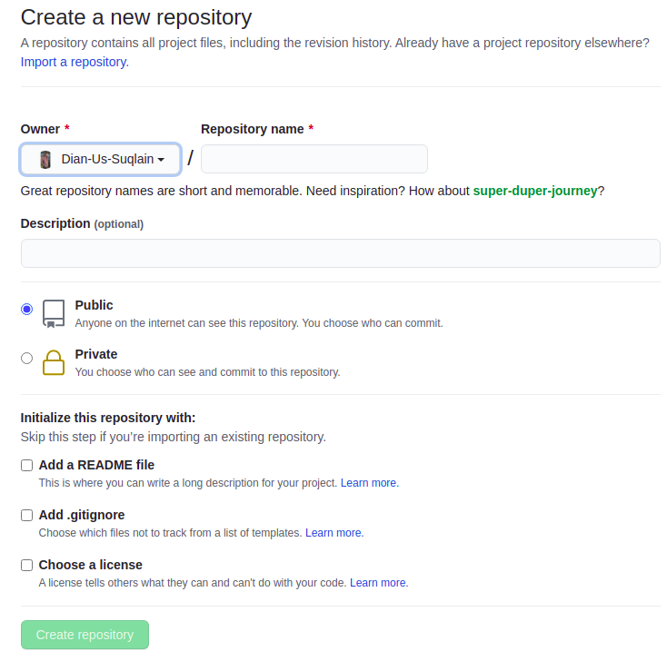 Create a new repo window