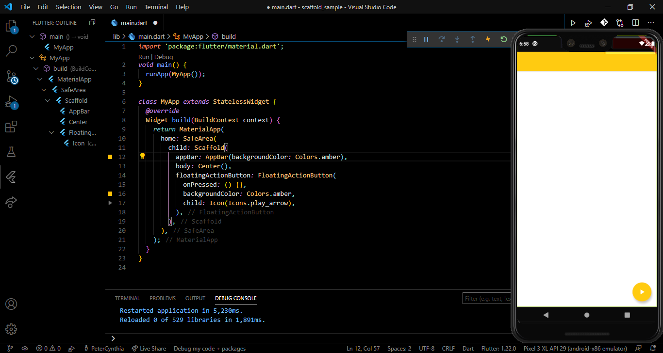 A sample code that illustrates a basic scaffold frame